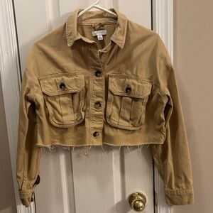 NWOT Topshop Tan Utility cropped denim Jacket. Size small